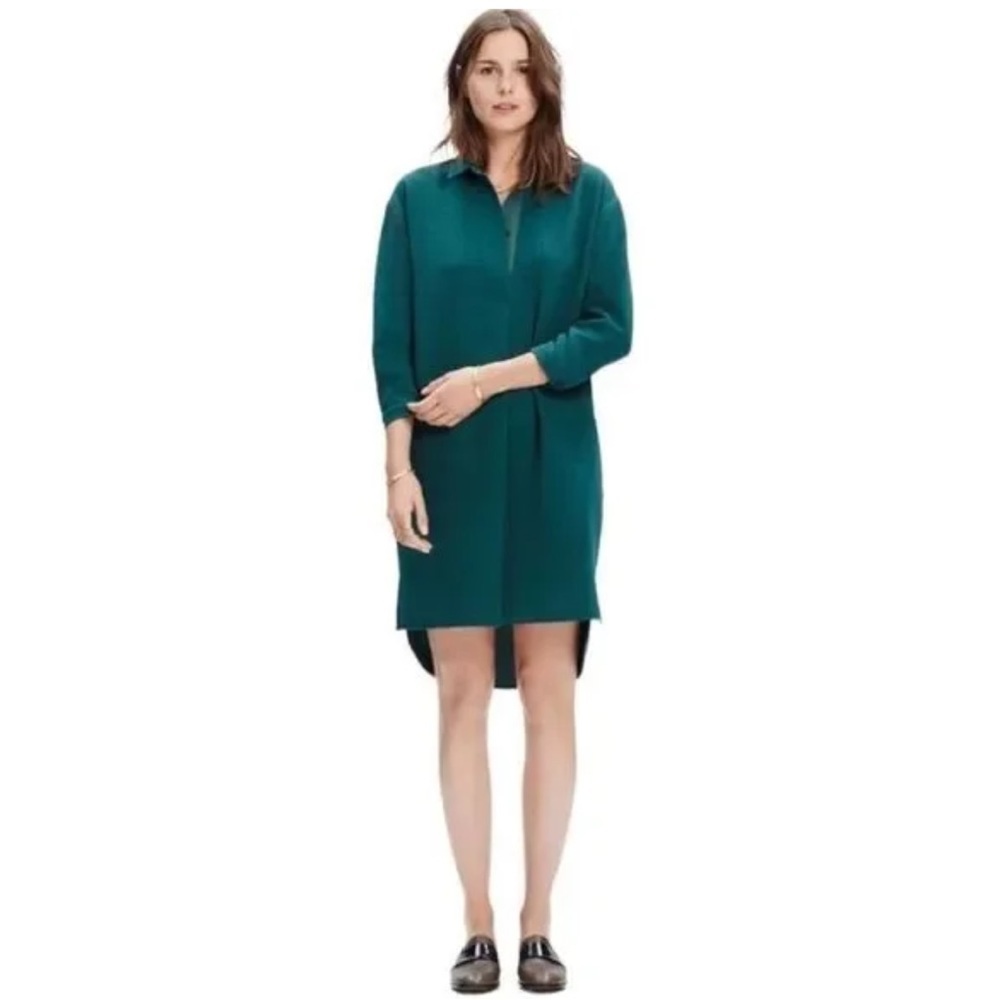 • Madewell • Women’s Moviehouse Shirtdress Hunter green Textured 3/4 sleeves Med - Picture 1 of 5